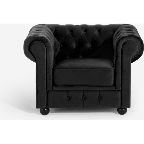 Poltrona da salotto stile classico Chesterfield in velluto Coventry - Nero