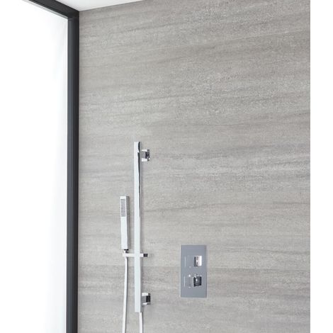 Kubix - Mitigeur de Douche Thermostatique Moderne à 1 Fonction avec Kit Douchette sur Rampe - Chromé (1/5)