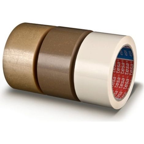 Cinta de embalaje autoadhesiva de PVC TESA, ancha, transparente, 66 m x 50 mm (1/2)