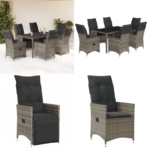 Ensemble à manger de jardin et coussins 7 pcs gris rotin - Fauteuil jardin - Table jardin (1/5)