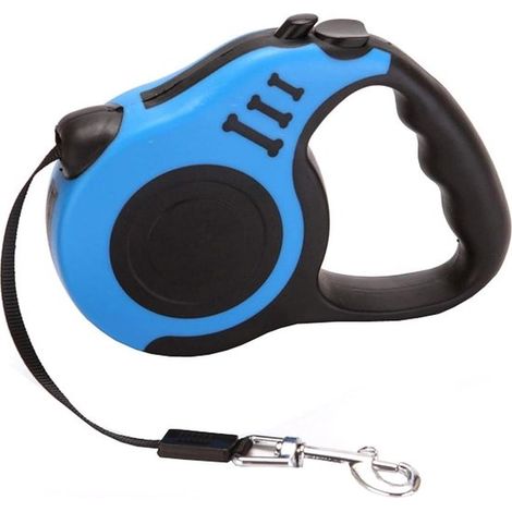 Guinzaglio retrattile per cani di piccola taglia, con rotelle, impugnatura antiscivolo e freno, colore blu, lunghezza 5 metri. (1/5)