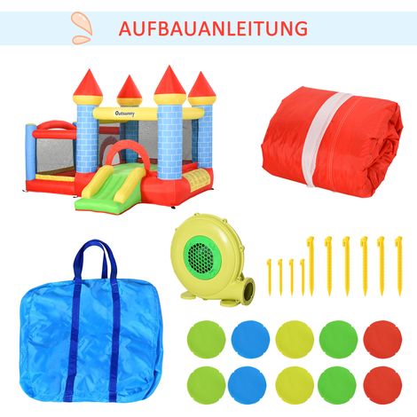 Château gonflable avec toboggan et piscine pour 3 enfants, gonfleur inclus, 3-8 ans, rouge, bleu, vert, 280 x 260 x 210 cm