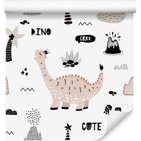 Papier peint dinosaures, palmiers et volcans pour salon et chambre 50x1000 cm (1/5)