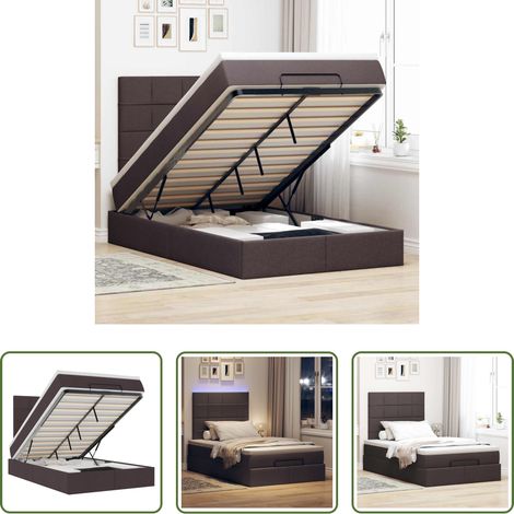 vidaXL LED-Beleuchtung - Ottoman-Bett mit Matratze & LEDs Dunkelbraun 120x190 cm Stoff (1/5)