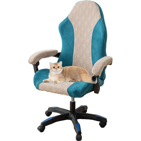Funda para silla de oficina, funda elástica para silla de juegos con reposabrazos, funda para asiento de silla de ordenador, azul A. (1/5)