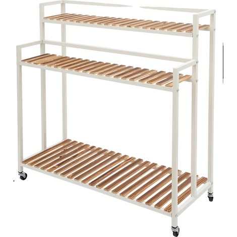 Support de plantes, design à 3 niveaux, mobile avec roues, Blanc (1/2)