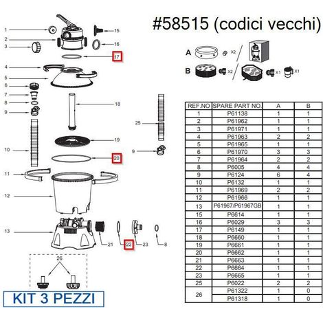 BESTWAY Kit 3 pezzi Guarnizioni per il filtro 58515 (ex 58397)