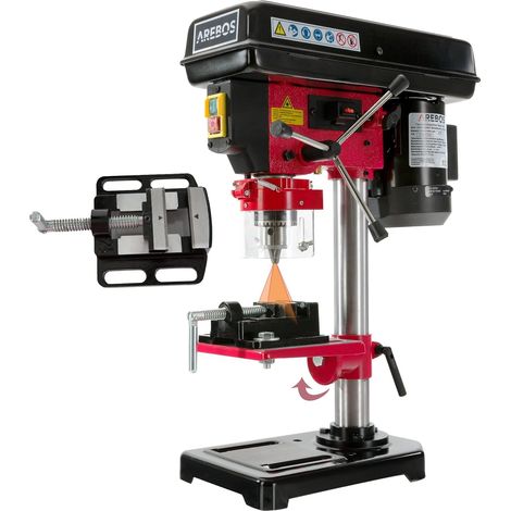 Arebos – Perceuse à colonne 500W – 5 vitesses 550-2500 tr/min – Laser de position pour perçage précis – Étau inclus