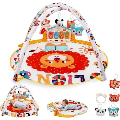 Tapis d'éveil sensoriel pour bébé avec jouets, piano, hochet et miroir (1/4)