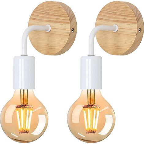 Aplique de Pared Vintage Madera , 2x Blanca Lámpara de Pared E27 Sin Bombillas para Dormitorio, Escalera, Pasillo (1/5)