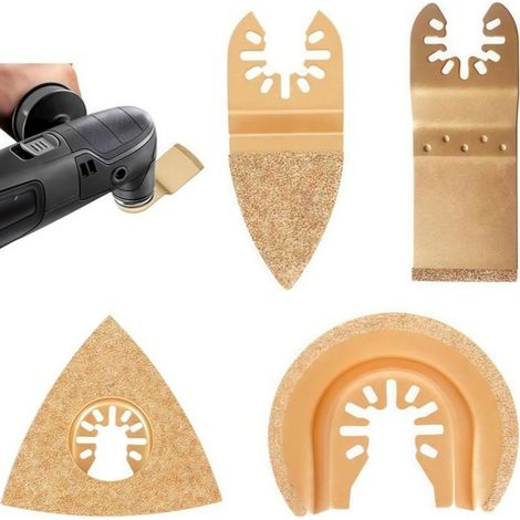 Set di 4 lame per sega oscillante - Accessorio Multimaster - Per piastrelle e malta - Taglia cemento e pietra - Uso professionale - Grigio - 8x3 cm (1/5)
