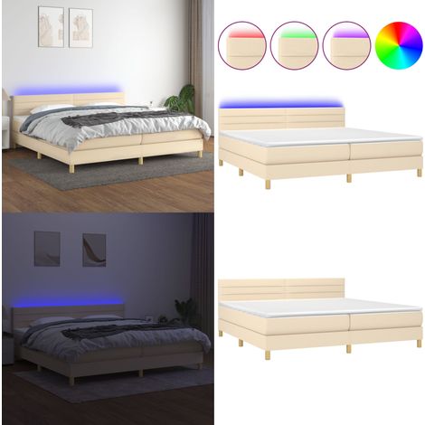 Sommier à lattes de lit et matelas et LED Crème 200x200cm Tissu - Sommier Tapissier - Lit Plateforme - Lit Avec Led - Matelas À Ressorts Ensachés - Têtière Ajustable - Home & Living (1/5)