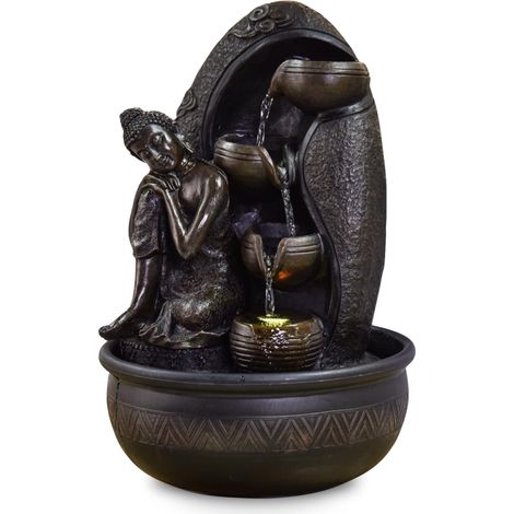 Fontaine d’Intérieur Mur d’Eau Cascade Jarre Statue Bouddha Amovible Lumière LED Coloré, Grand Décoration de Table Bureau Salon, Fontaine Porte-Bonheur au Circuit fermé, H 40cm – Krishna Zen’Light (1/5)