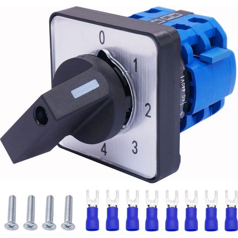 Commutateur de sélecteur à came rotative universelle 4 positions 8 bornes 20A 550V Inverseur Commutateur Rotatif,avec 4 vis + Borne de connexion bleue 0-4/2+DZ (1/5)