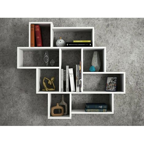 Dmora - Estantería Velaris, Estante, Estante de pared, Estanterías multiusos, 116x15h104 cm, Blanco, con embalaje reforzado (1/5)