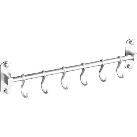 Support d'ustensile de cuisine murale avec 8 crochets amovibles, tige de cuisine murale en acier inoxydable, 50cm (1/4)