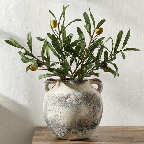 Vase en céramique en Terre Cuite de 14 cm avec poignées, Vase décoratif Rustique pour décoration d'intérieur, Ferme, Salon, Table – Gris (1/5)