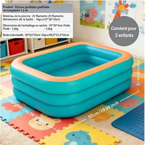 piscine hors sol — Piscine en plastique extra-épais pour bébés et tout-Présentoir à trois niveaux de 1,5 m — Bleu et orange (fond plat) + Pompe à main moyenne (30 cm)) (1/4)