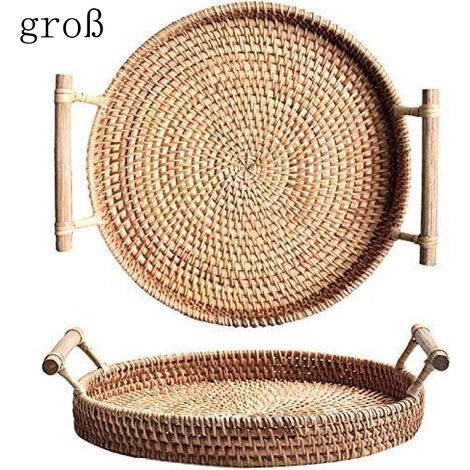 Panier À Pain - Plateau En Rotin Tressé À La Main - Diamètre 28 Cm - Poignées Latérales - Pour Service Table Et Décoration Intérieure - 1 Pièce (1/5)