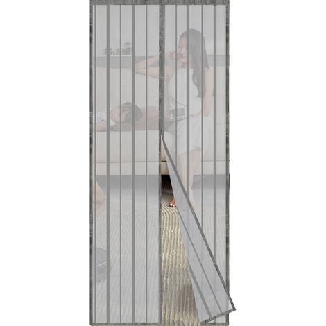 110x220cm Moustiquaire pour Portes, Avancée Rideau Magnétique Anti-insectes pour Porte de Balcon, Montage Facile à Coller, Kit d'installation Complet, Gris (1/5)