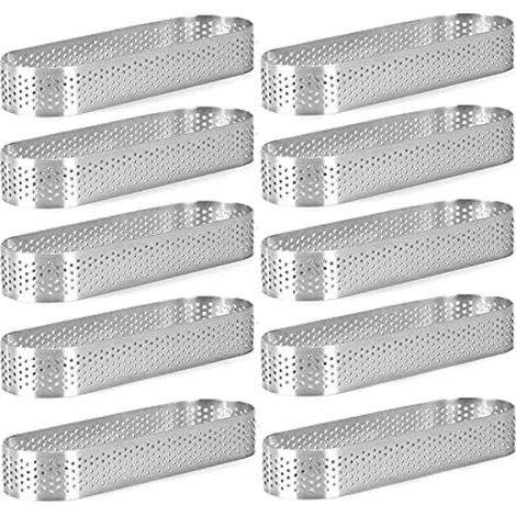 Pack of 10 Perforated Cake Circles, Oval Stainless Steel Pie Rings for Dessert, French Fruit Ring, Tart Mould, Quiche Baking Moulds (1/5)