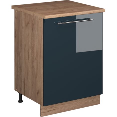 Mobiletto base cucina Fame-Line, Blu scuro lucido/Rovere dorato, 60 cm 1 anta con piano di lavoro, Vicco (1/5)