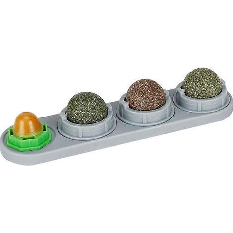 Jouet à lécher pour chat à l'herbe à chat, ensemble de balles comestibles à fixer au mur et rotatives (1/5)