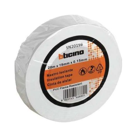 Nastro isolante PVC bianco 15mm x 20m - rotolo autoestinguente