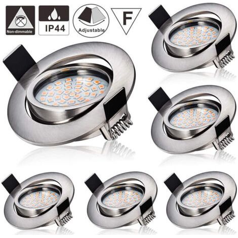 6X 5W Spot LED Encastrable Complete 3000K Blanc Chaud Equivaut 45W Ampoule Halogène 230V Spot Plafond Fixe Percage 55mm [Classe énergétique E] (1/4)