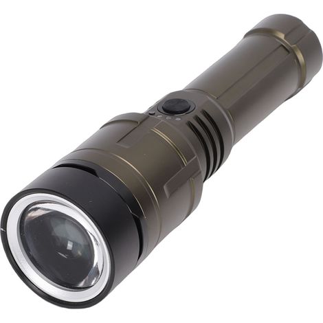 Torcia LED super luminosa da 1500 lumen con 5 modalità, messa a fuoco regolabile, ricaricabile tramite USB-C, con lente, ideale per attività all'aperto, emergenze e campeggio, colore verde. (1/5)