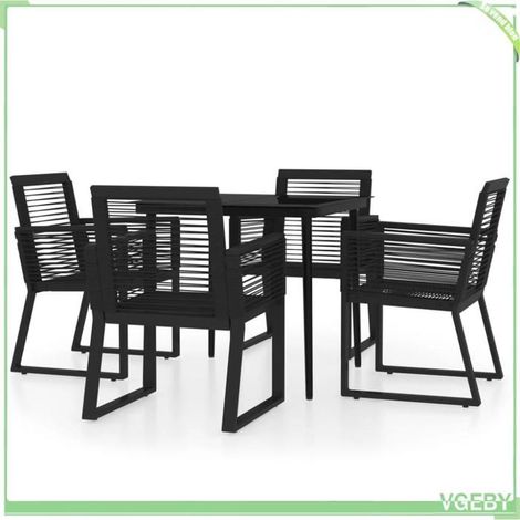 Ensemble à manger de jardin - FAFEICY - 3099156 - 5 pcs - Noir - Plateau verre - Cadre acier (1/5)