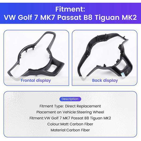 Dry carbon fiber steering wheel trim frame compatible with Volkswagen Golf 7 MK7, Passat B8 and Tiguan MK2 (1/5)
