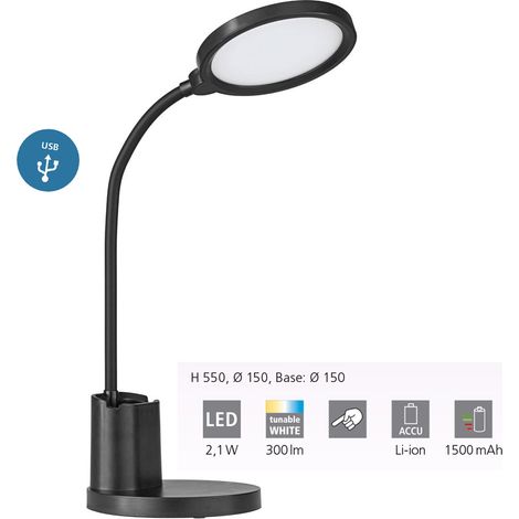 Lampada Da Tavolo Minimal Brolini Policarbonato Nero Luce Led Integrato 2,1W (1/5)