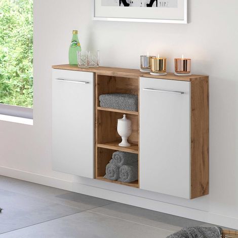 Armoire salle de bains Sefa 90cm 2 portes - chêne/blanc