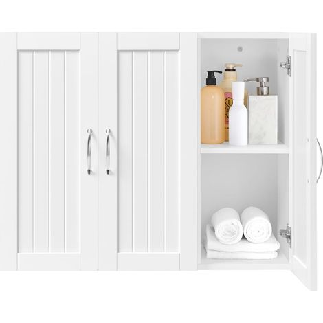Armoire Murale Rangement Salle de Bain 3 Portes 75×60×31cm Blanc (1/5)