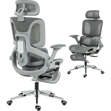 HOMCOM Ergonomic Office Chair, Mesh Desk Chair with Lumbar Support, Footrest