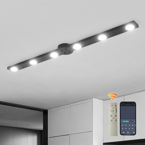 Ganeed plafonnier LED 6 spots pivotants & orientables,Plafonnier Dimmable avec Télécommande,noir-or sans ampoule ,de Plafond pour Cuisine, Couloir, salon