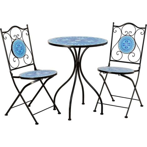 Conjunto de mesa y 2 sillas de metal 60x60x75h cm, 38x46x90h cm