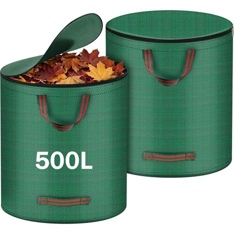 Lot de 2 Sacs à Déchets de Jardin, 500L Sacs de Jardin Réutilisables avec Couvercle et Poignées, Résistants et Pliables Sac Dechets Verts pour Feuilles, Pelouse, Déchets Verts, Tailles de Haies (1/5)
