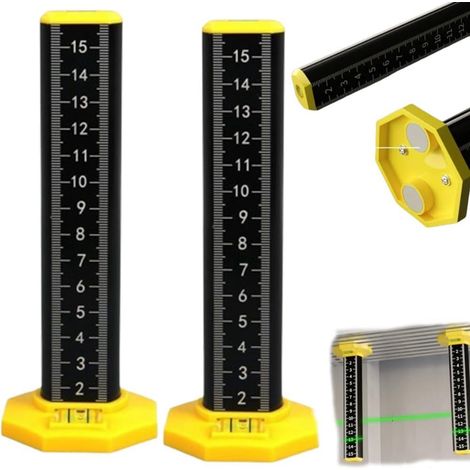 Règle de Hauteur de Carrelage de Plafond et de Sol, Règle de Mesure à Double Usage à Échelle Double Face avec Base Magnétique, pour le Pavage de Carrelage (1/4)