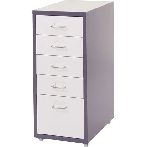 Carrello portautensili in acciaio con 5 cassetti 69x28x41 cm grigio scuro e bianco con estrazione totale e porta etichette 040010815