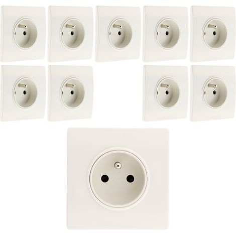 Lot de 10 prises 2P+T 16A borne-auto – Blanc – Intensité 16A – Pour installation électrique – Prises avec griffes – Diwone