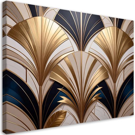 Stampe su Tela, Motivo Art Déco nei toni del beige e del blu navy. - 60x40 (1/2)