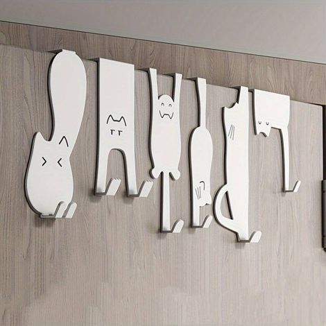 6 crochets métalliques pour porte de chat, jolis crochets blancs - Ces crochets de porte sont faciles à installer et parfaits pour ranger vêtements/sacs/clés/écharpes dans la chambre/le salon/la cuisi