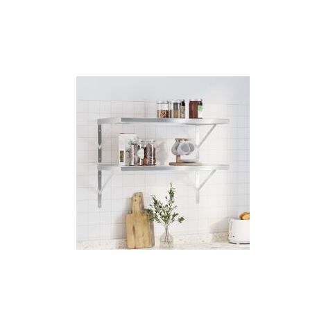 Étagères murales 2 pcs 75x40x3 argenté acier inoxydable (1/5)