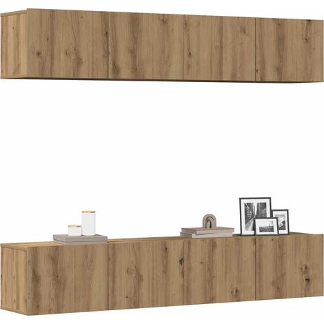 Meubles TV muraux 4 pcs chêne artisanal bois d'ingénierie (1/5)