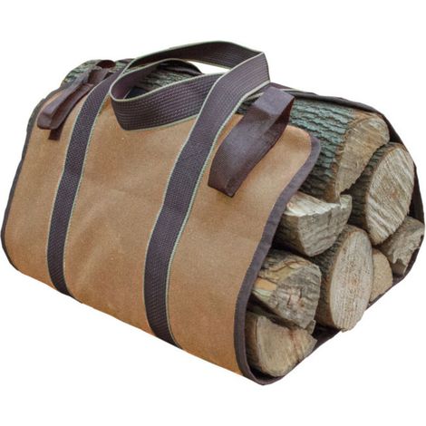Toile Sac à Bûche Cheminée Sac de Rangement pour le Bois de Chauffage Grande Capacité Porte-bûches De Plein Air Porte-bûches en Bois Ciré (1/4)