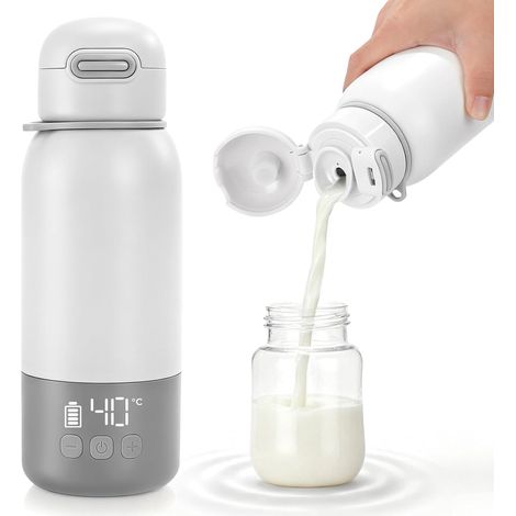 Chauffe-Biberon Portable 450ml, 100W Chauffe-Lait Rapide & Contrôle Température Précise, Pour Lait Maternel et Préparation, Recharge USB-C, Blanc