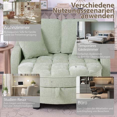 Canapé 2-en-1 convertible, pouf de rangement, tissu respirant et doux, bois d'eucalyptus écologique, meuble gain de place pour petit salon, bureau ou chambre, couleur cyan (1/5)