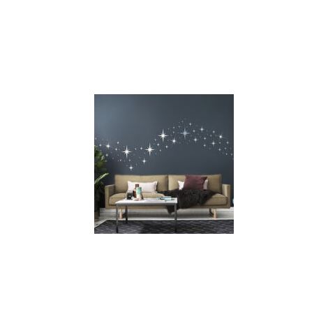 Sternenspiegel, 82-teiliges 3D-Silberstern-Wandaufkleber-Set, abnehmbarer Wandspiegel, selbstklebender Acryl-Dekorationsspiegelaufkleber für Kinderzimmer zur Dekoration von Schlaf- und Wohnzimmern (Si